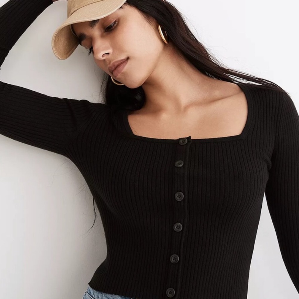 Madewell Rousseau Square-Neck Crop Cardigan Top